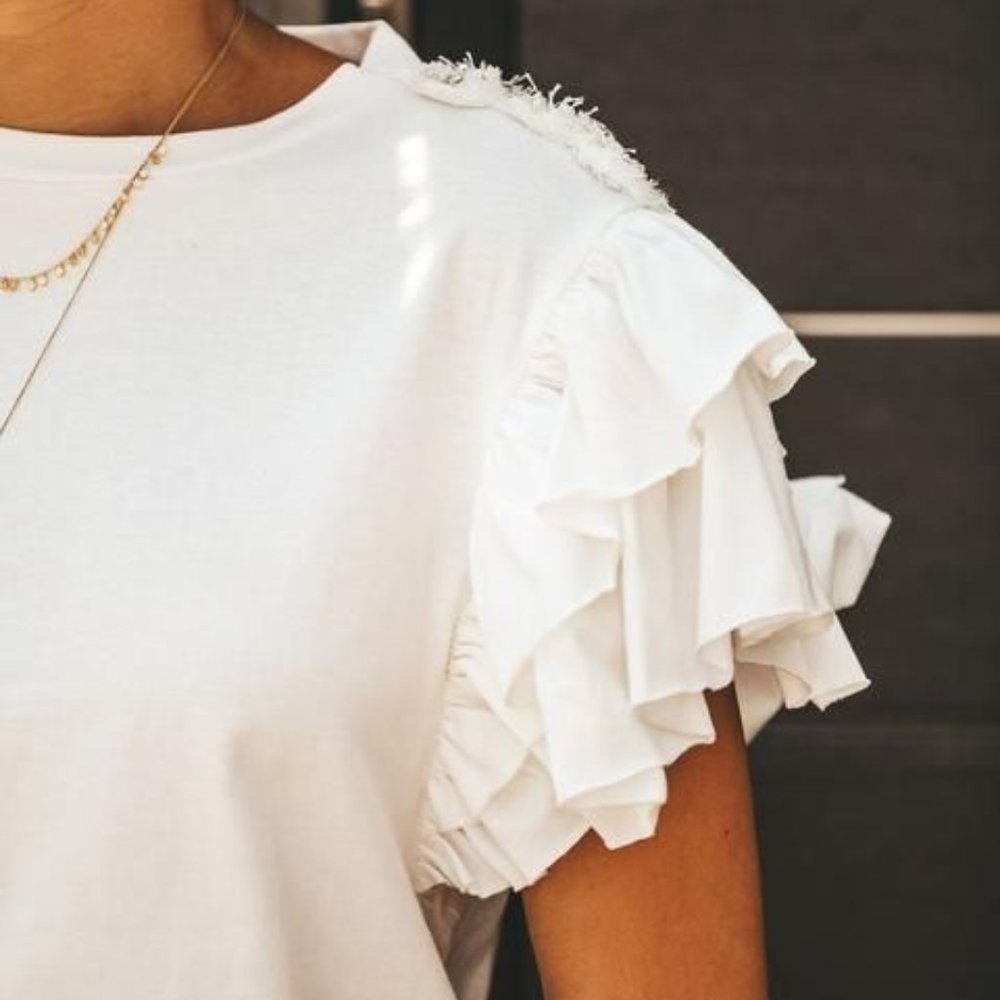 Vici Aurora Cotton Embellished Flutter Tee - White